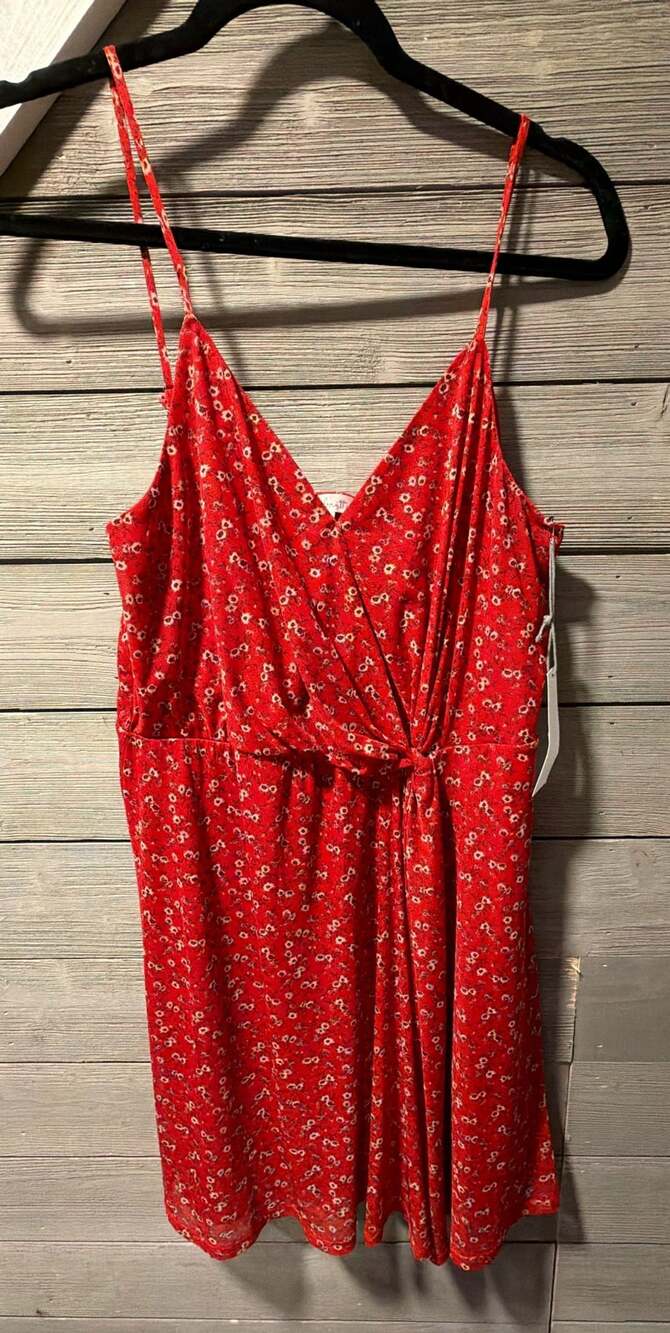 Nine Britton Dress Size L Red Floral V-Neck Cami Wrap Mini